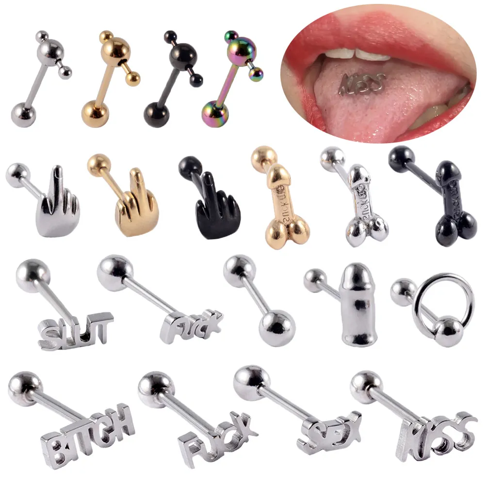 Stainless Steel Tongue Rings Body Piercing Jewelry Barbell Bar Punk Fashion Unisex