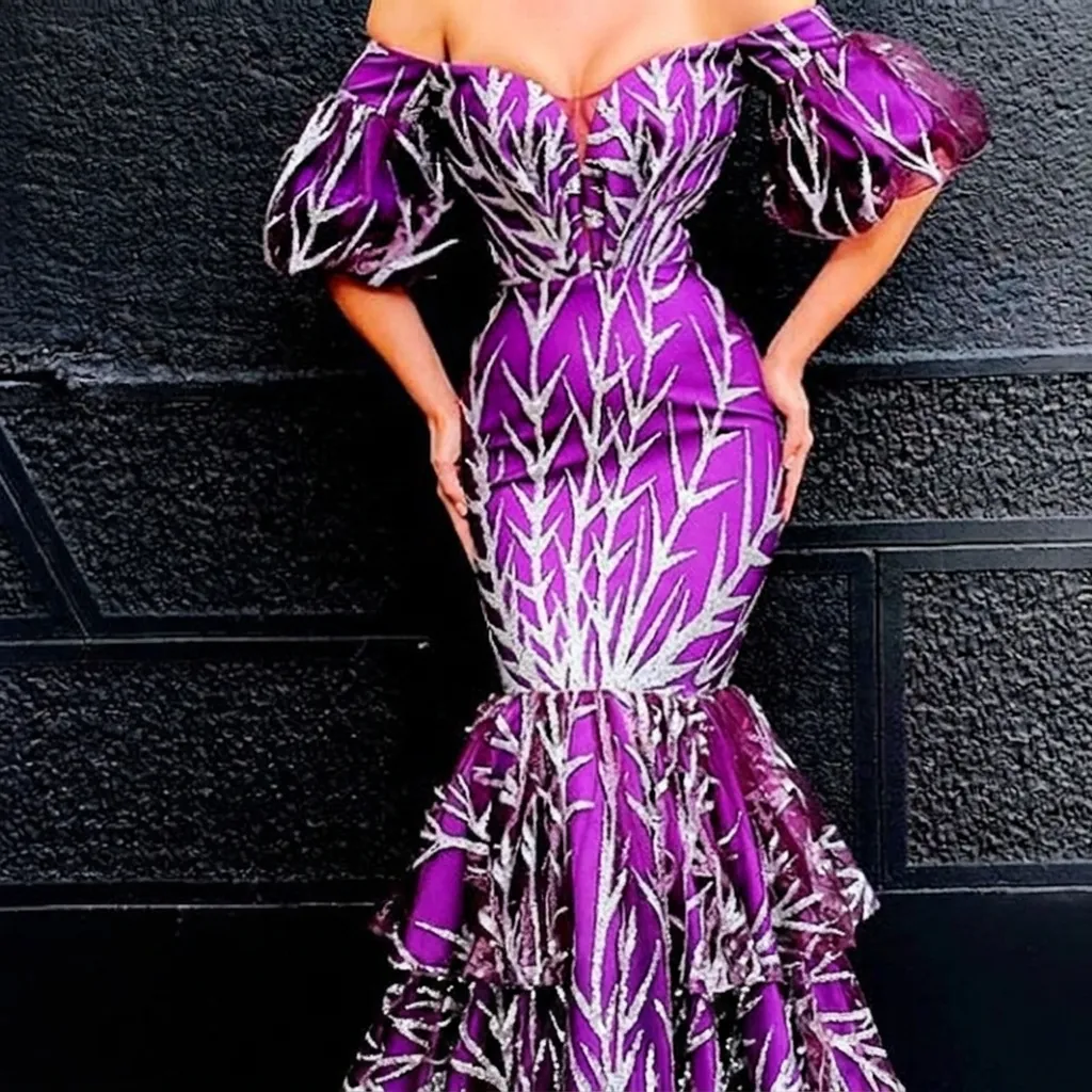 Elegant Violet Sequin Mermaid Evening Gown Women Off-Shoulder Backless Maxi Dress For Formal Party Wedding Bridesmaid Outfit