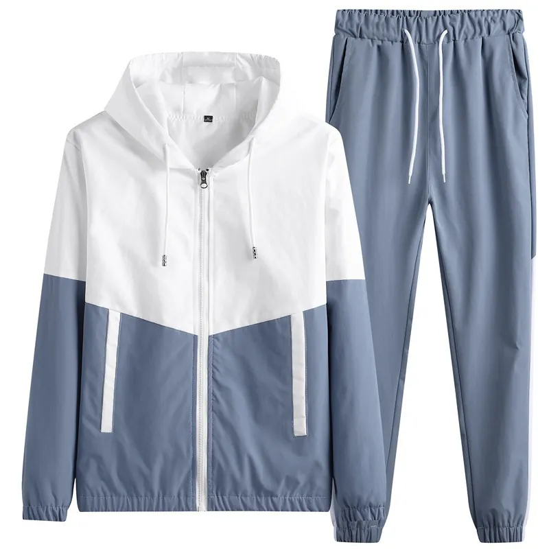 Ensemble de Sport Décontracté pour Hommes Bloc de Couleur Coupe-vent en Polyester Haut Et Bas Survêtement Réfléchissant pour Printemps Automne