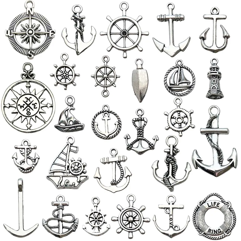 Alliage Vintage Thème Océan Nautique Breloques Marines Ancre Gouvernail Boussole Navire Pendentif Pour Bricolage Bracelet Collier Bijoux Artisanat Vente En Gros