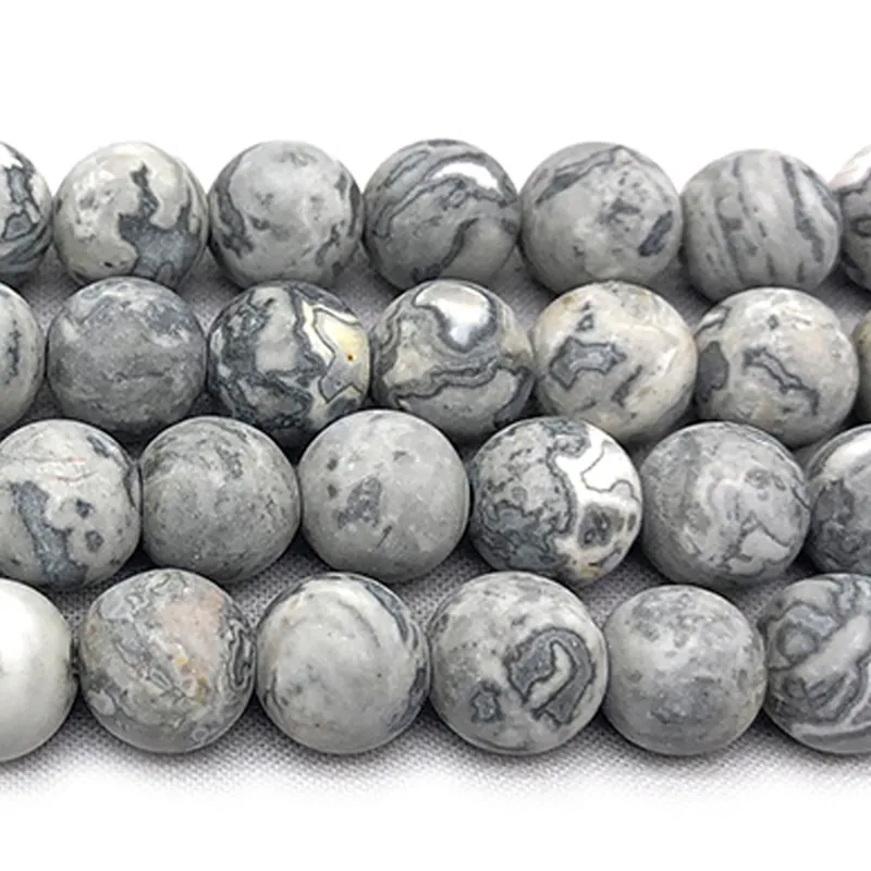 Natural Map Jasper Beads Round Loose Stone Beads Marble Texture Matte Polished For Jewelry Making DIY Bracelet Necklace