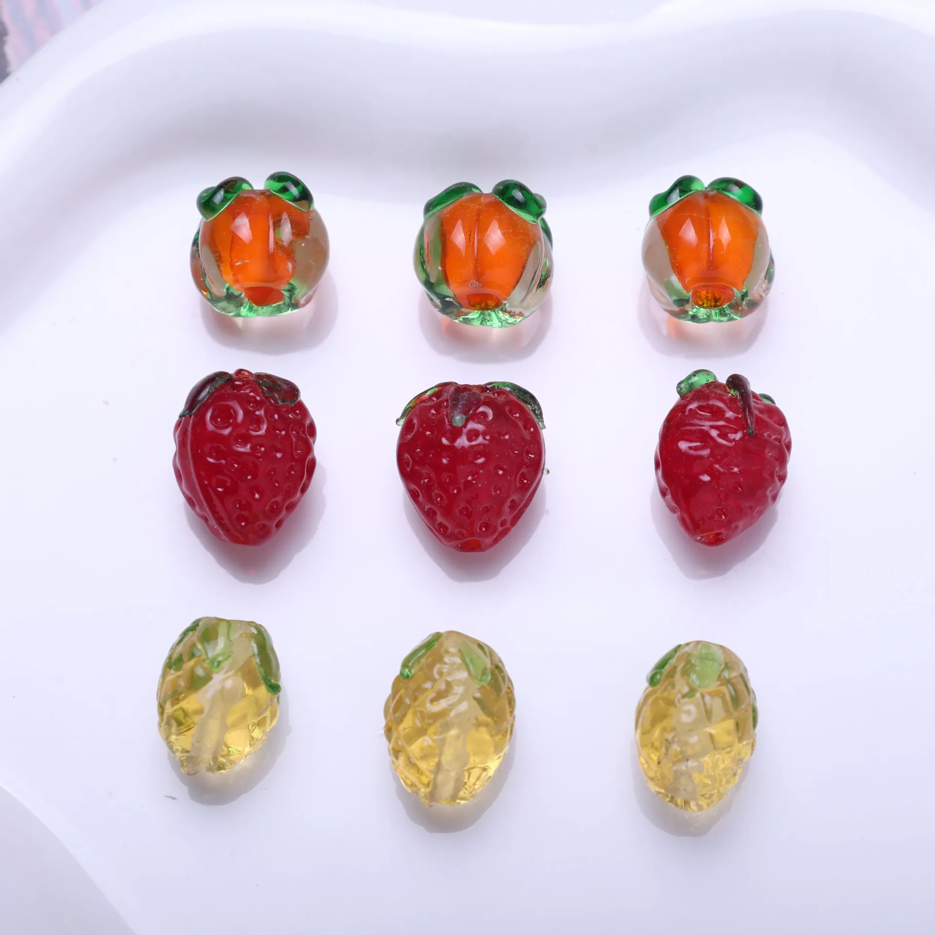 Summer Fruit Mini Lampwork Glass Beads Strawberry Pineapple Persimmon Loose Beads For DIY Jewelry Making Accessories