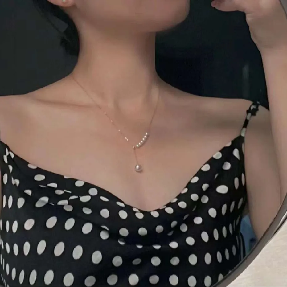925 Sterling Silver Mermaid Tears Y Shape Freshwater Pearl Necklace With Round Flawless Pendant For Women Fashion Jewelry Gift