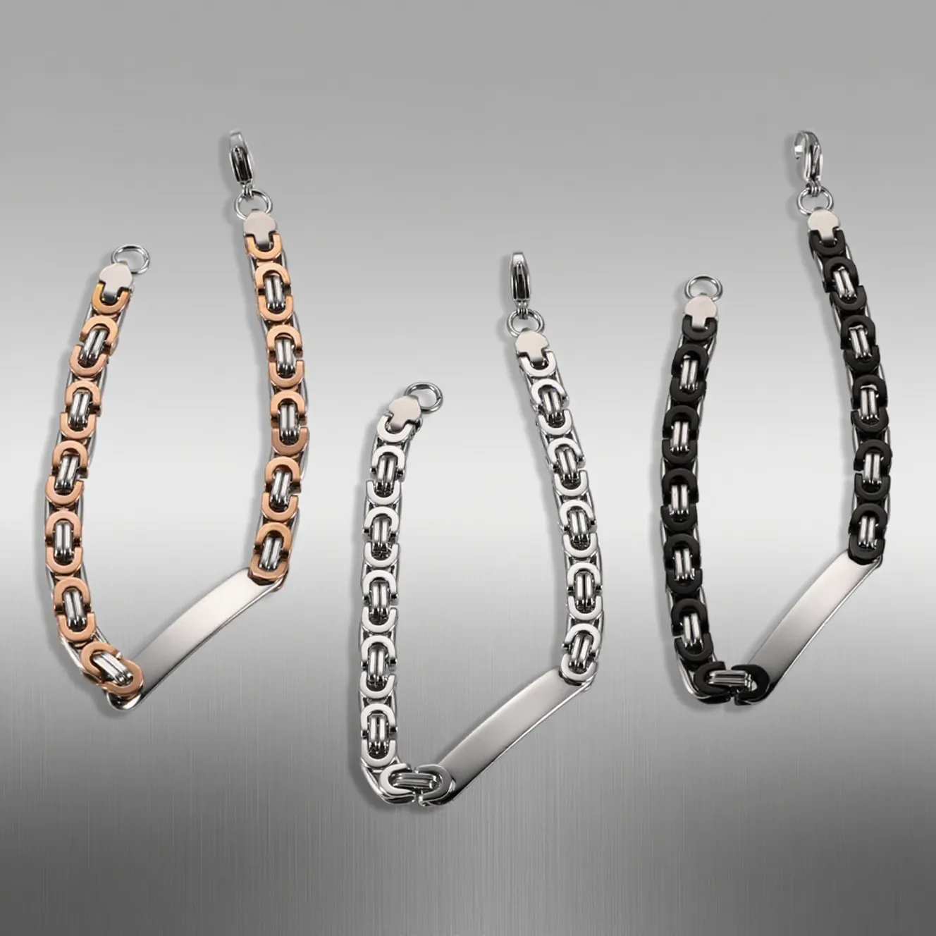 Men's Byzantine Chain Stainless Steel Bracelet With Curved ID Plate Hip Hop Non-Fading King Chain Trendy Jewelry Gift