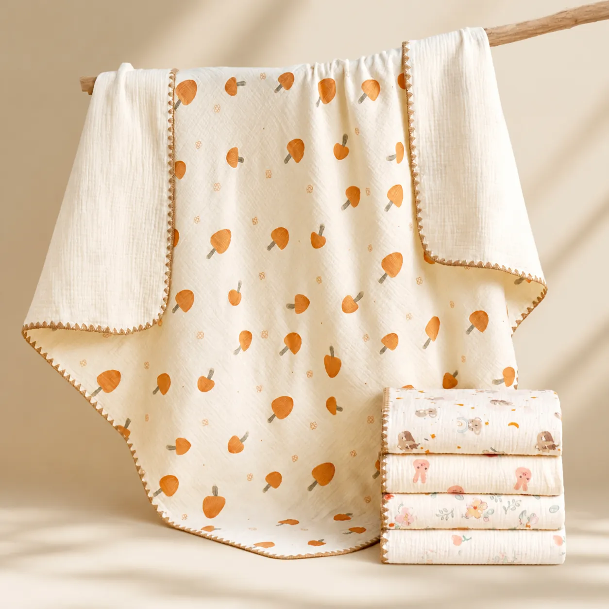 Couverture pour Bébé en Gaze de Pur Coton à 4 Couches Respirante Douce Mousseline Housse de Poussette Enveloppement Chaud