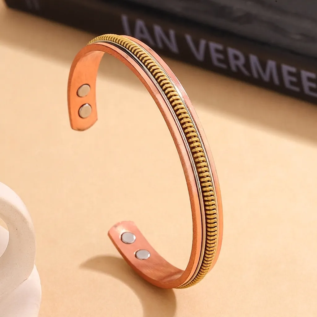 Vintage Gedraaide Rood Koperen Magnetische Armband Voor Heren Dames Verstelbare Gevlochten Koperen Gezondheids Armring Retro Sieraden