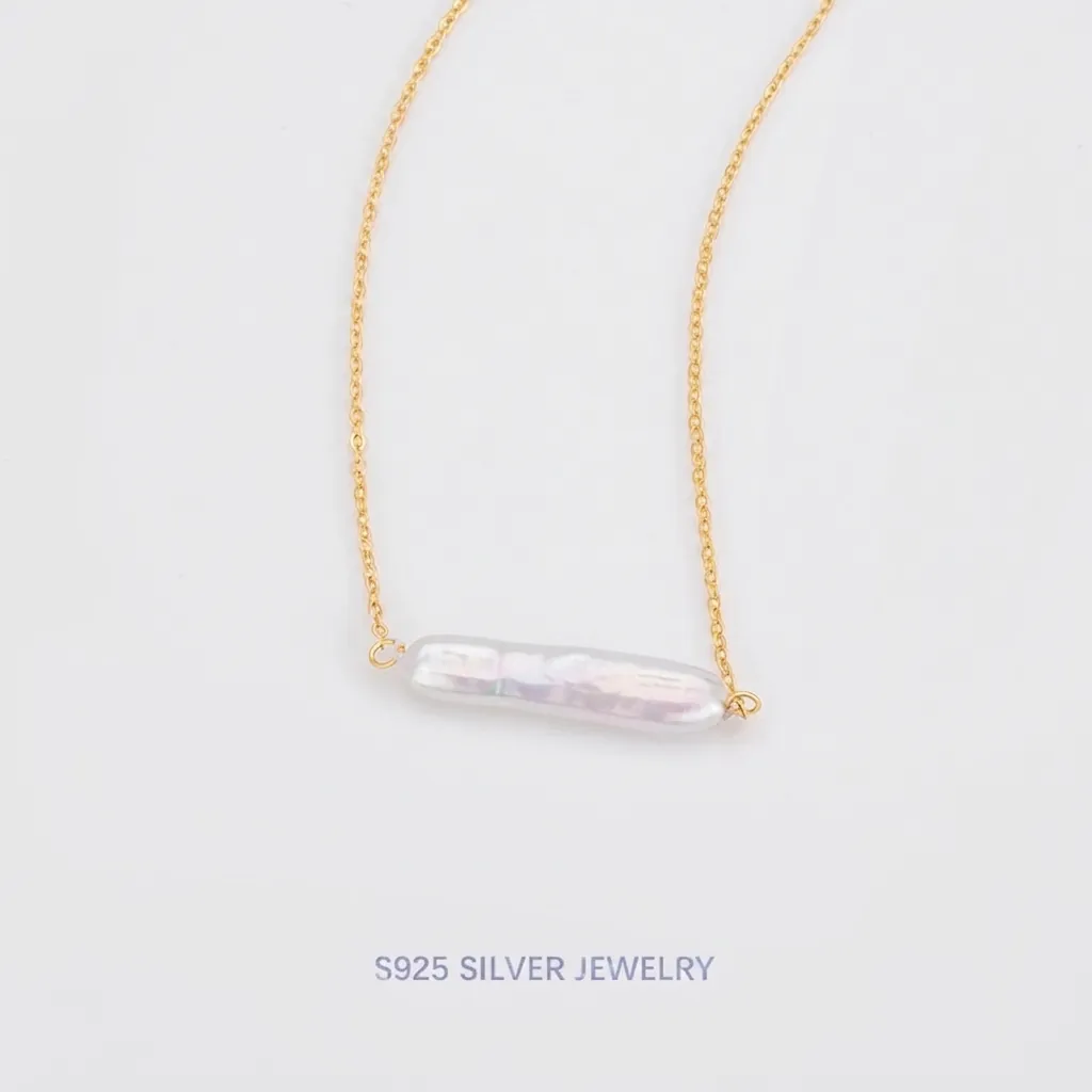 925 Sterling Silver Baroque Artificial Pearl Pendant Necklace Gold Plated Minimalist Niche Design Luxury Clavicle Chain Jewelry Set For Women Party