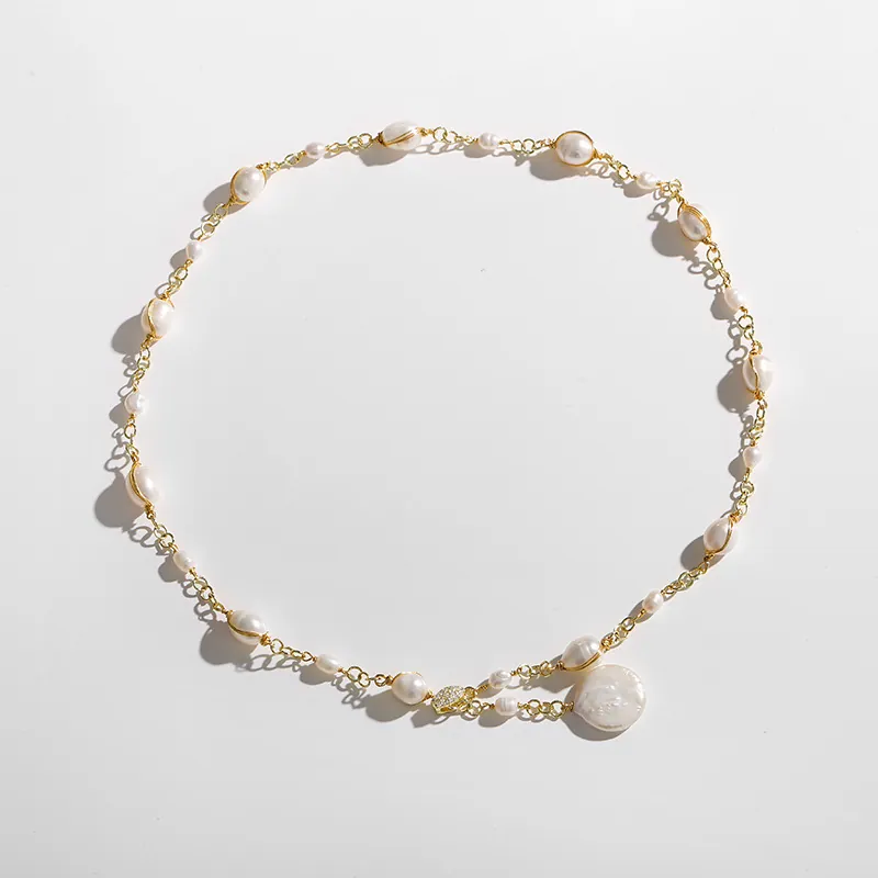 Baroque Freshwater Pearl Necklace For Women Copper Electroplated Zirconia Inlaid Starry Choker Fashion Neck Jewelry Gift