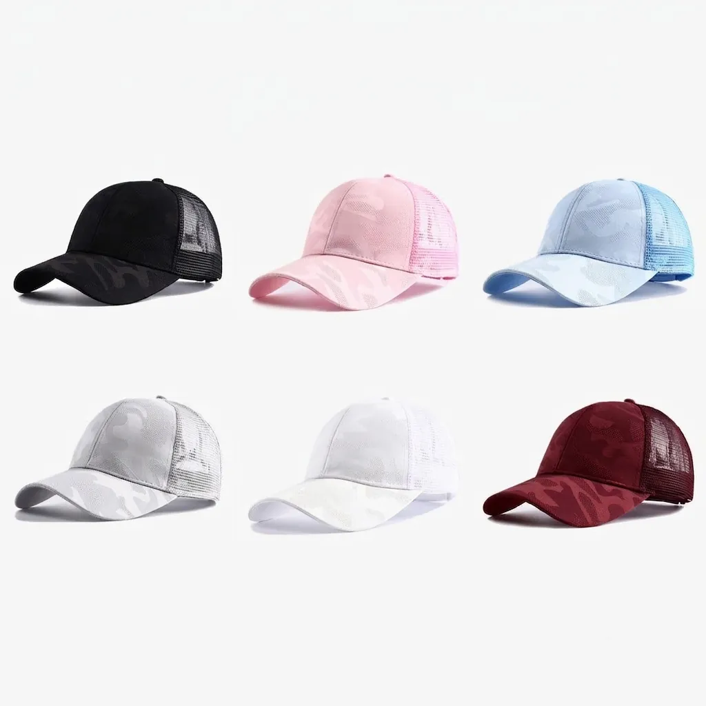 Women's Summer Quick Drying Camouflage Baseball Cap Breathable Mesh Sun Hat Outdoor Ponytail Hole Design Casual Cotton Polyester Camo Cap