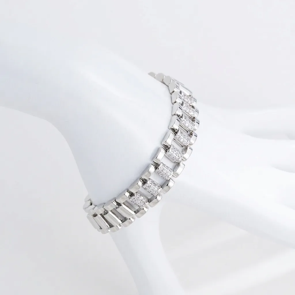Luxurious Copper Zirconia Watch Link Bracelet Gold Silver Plated Geometric Circular Fashion Jewelry For Banquet Women Men