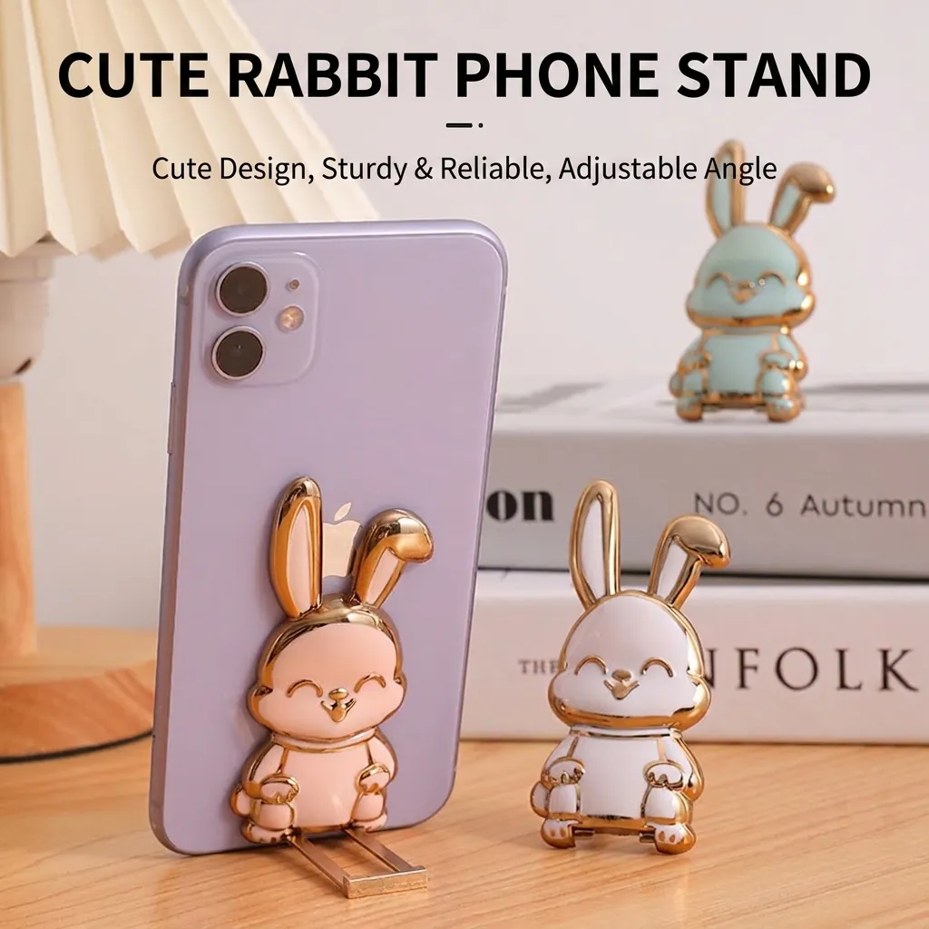 Supporto per Cellulare Pieghevole a Forma di Coniglio Cartoon Adesivo Push-Pull Supporto Universale da Scrivania per Smartphone