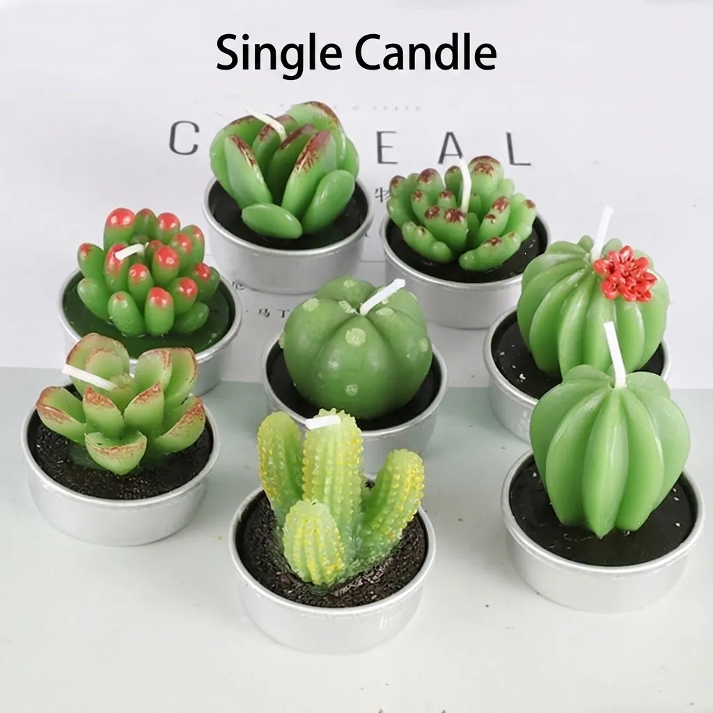 Simulated Succulent Cactus Flower Shaped Paraffin Wax Tealight Candles For Home Decoration Aesthetic Birthday Party Gift Ornament