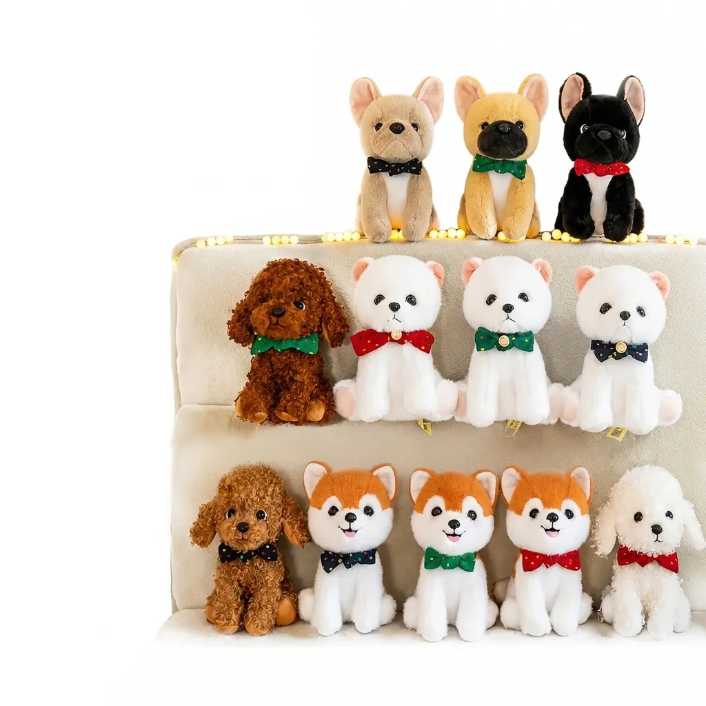 Realistic Dog Plush Toy Soft Polyester Shiba Inu French Bulldog Stuffed Animal Doll With Bow Tie For Kids Home Decor Gift