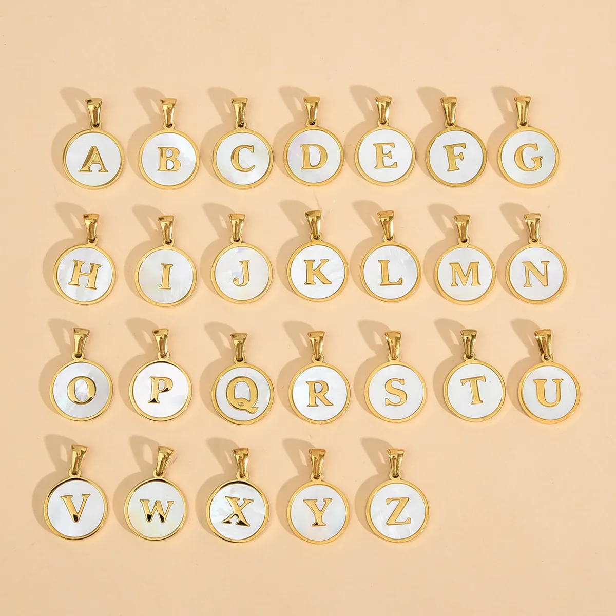Minimalist Stainless Steel Alphabet Pendant Round White Shell Inlay Initial Charm Necklace For Women Fashion Jewelry Accessory