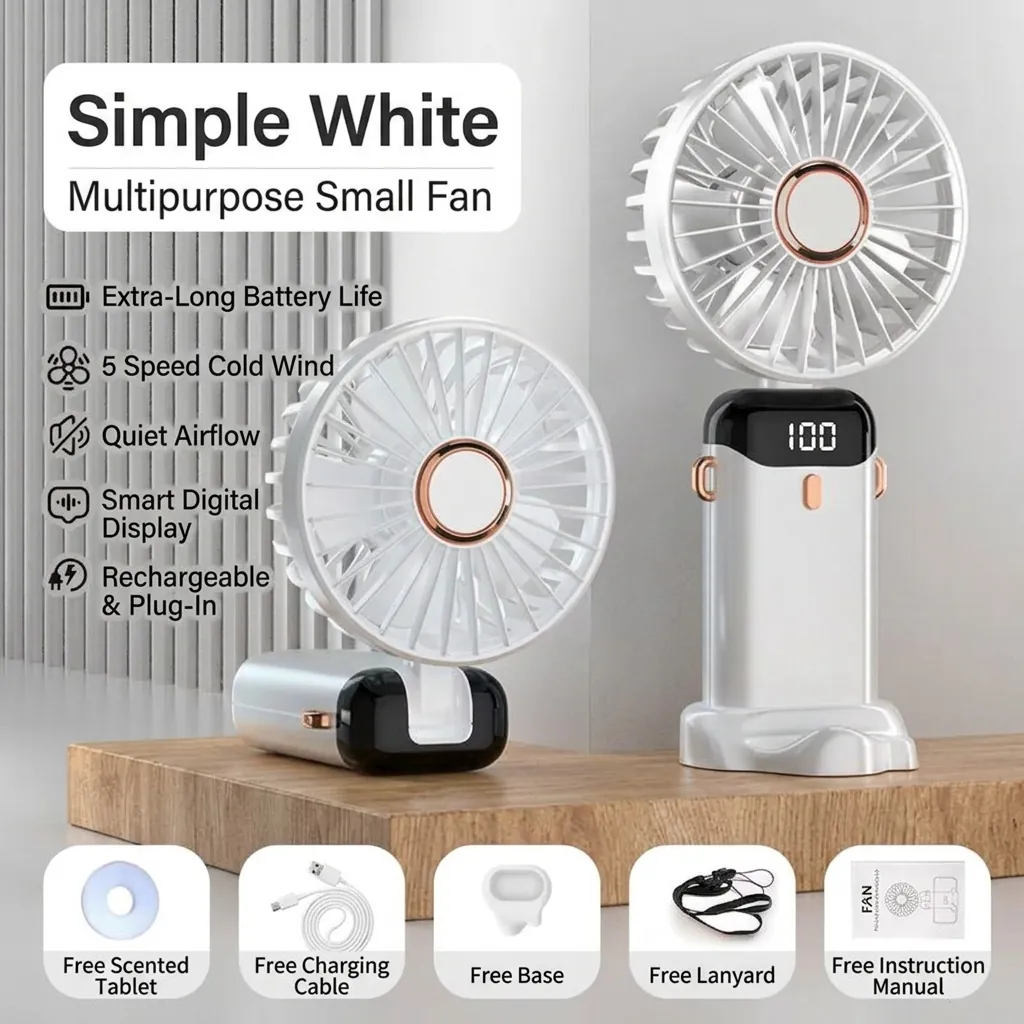 Draagbare Handventilator USB Oplaadbaar Opvouwbare Persoonlijke Ventilator Met LED Digitaal Display Stille Mini Bureau Koelventilator Voor Outdoor Reizen Kantoor