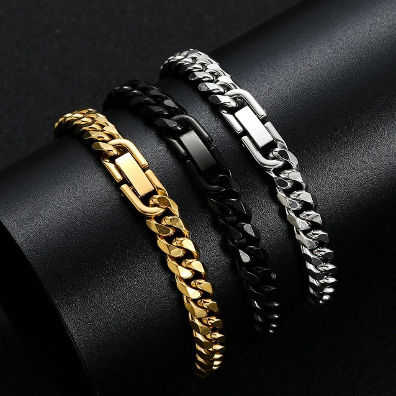 Unisex Stainless Steel Cuban Link Bracelet Jewelry Buckle Polished Encrypted Chain Hip Hop Fashion Jewelry For Men Women