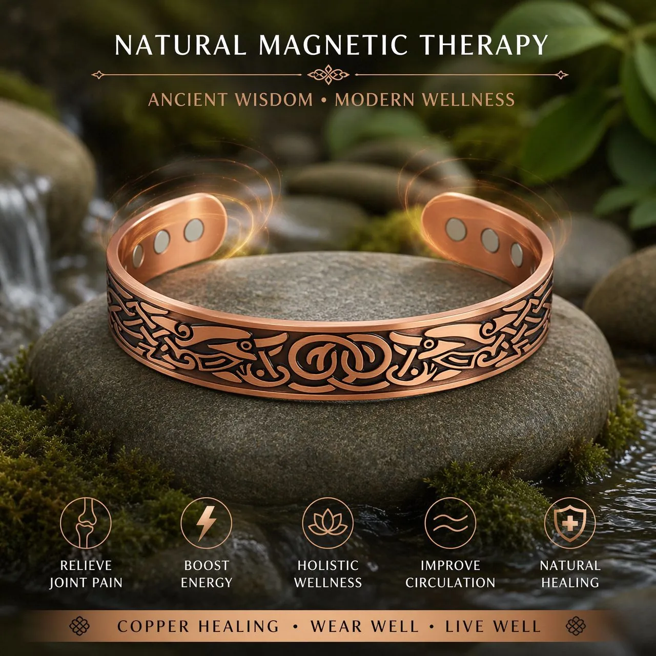 Bracciale Magnetico in Rame con Motivo a Drago Celtico per Uomo Donna Bracciale Rigido Regolabile in Rame Rosso Gioielli Regalo
