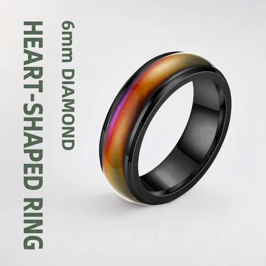 6mm Stainless Steel Temperature Sensitive Color Changing Mood Ring For Men Women Fashion Unisex Band Finger Jewelry Gift