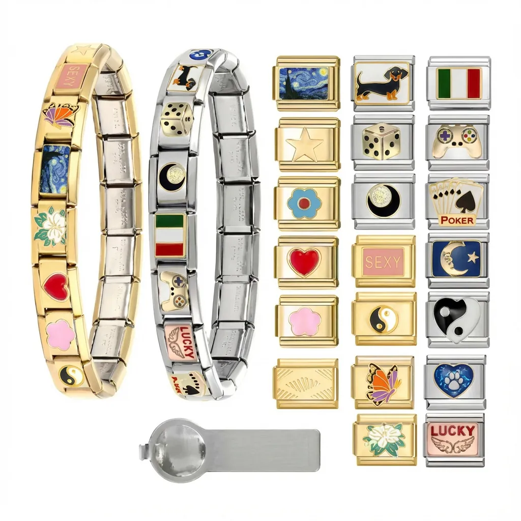 Stainless Steel Italian Charm Bracelet DIY Elastic Splicing Link Jewelry With Various Enamel Pattern Pendants Gift For Women Men