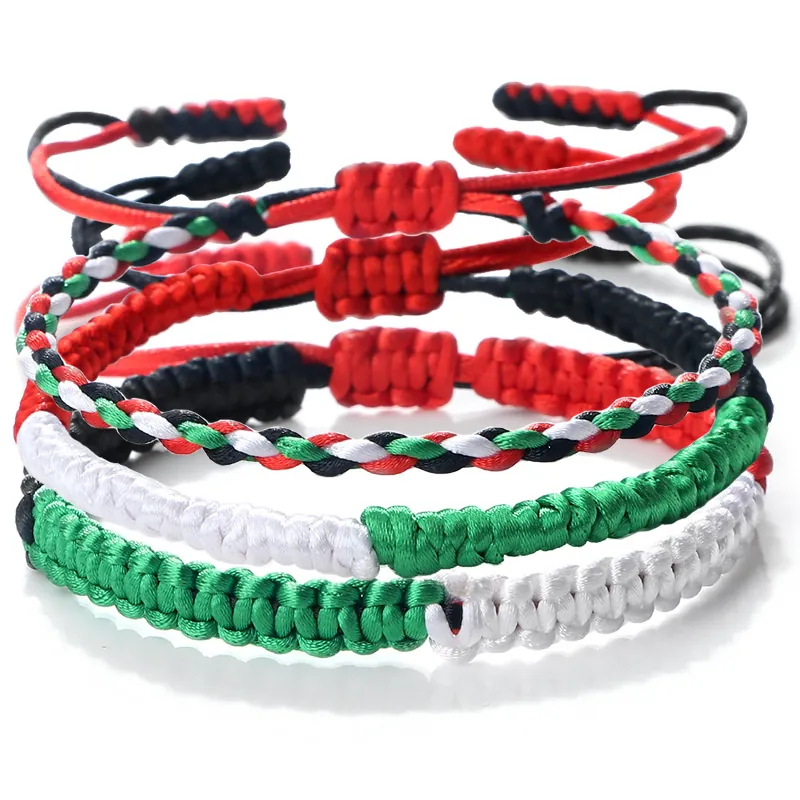 Hand-woven Flag Color Cord Bracelet Red Green Black White Braided String Bracelet For Men Women Daily Fashion Jewelry