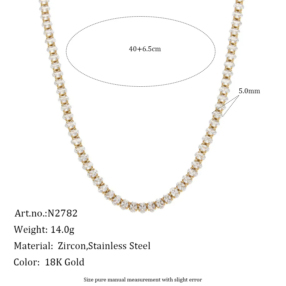 Parure Collier et Bracelet Tennis en Acier Inoxydable avec Zirconia pour Femme Plaqué Or 18K Coupe Ovale Marquise Bijoux Mode