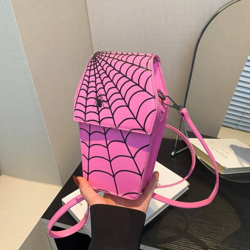Borsa a Tracolla a Forma di Bara Gotica per Donna Moda Dark Motivo a Ragnatela Borsa a Spalla in Pelle PU Stile Punk Y2K