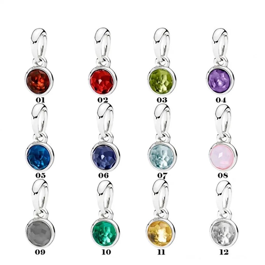 925 Sterling Silver Birthstone Charm Pendants Round Knot Sparkling Rhinestone DIY Beads For Women Necklace Bracelet Jewelry Making
