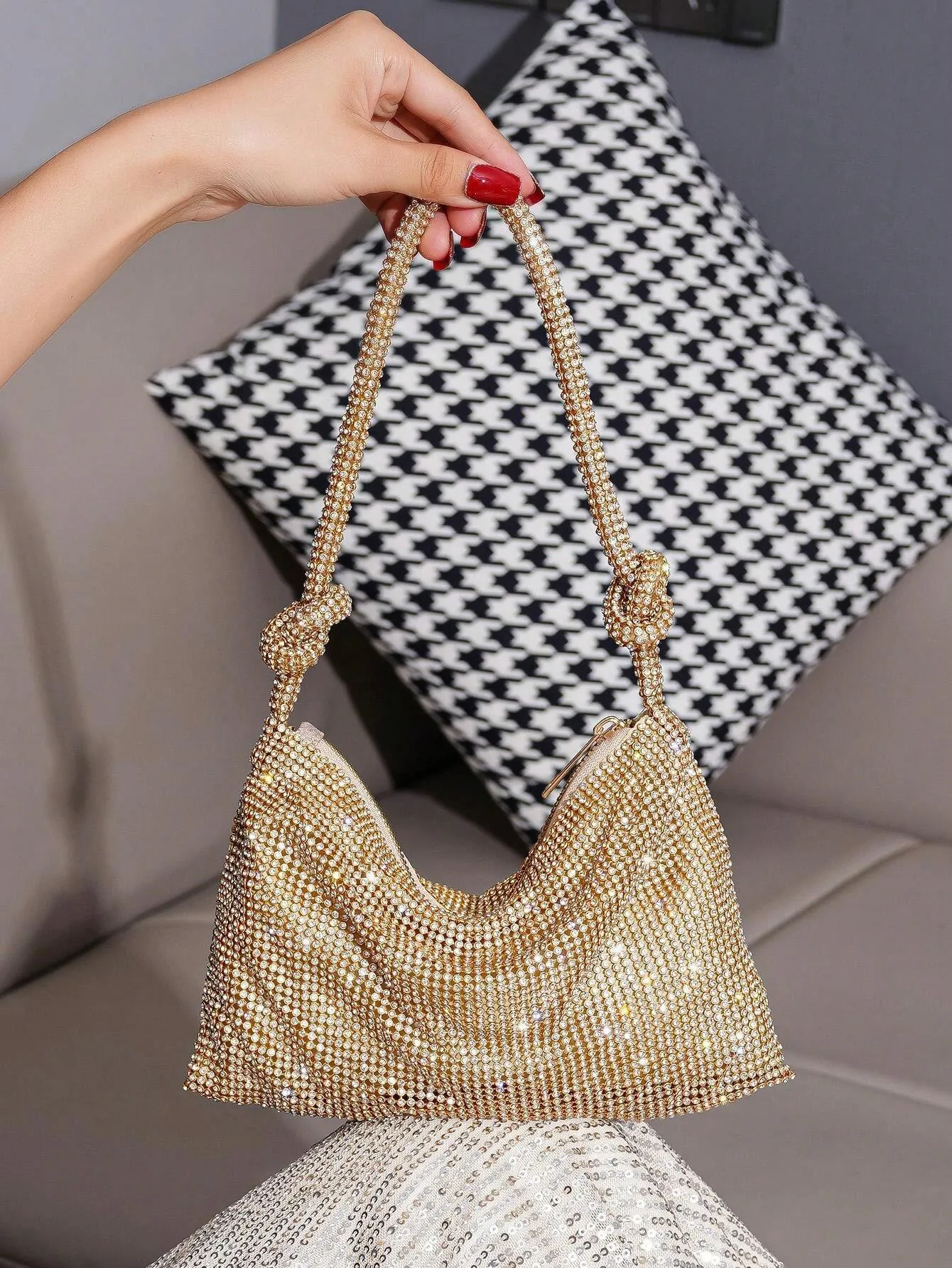 Handmade Rhinestone Evening Bag Sparkling Knot Clutch For Banquet Party Wedding Glamorous Handheld Banquet Bag For Women