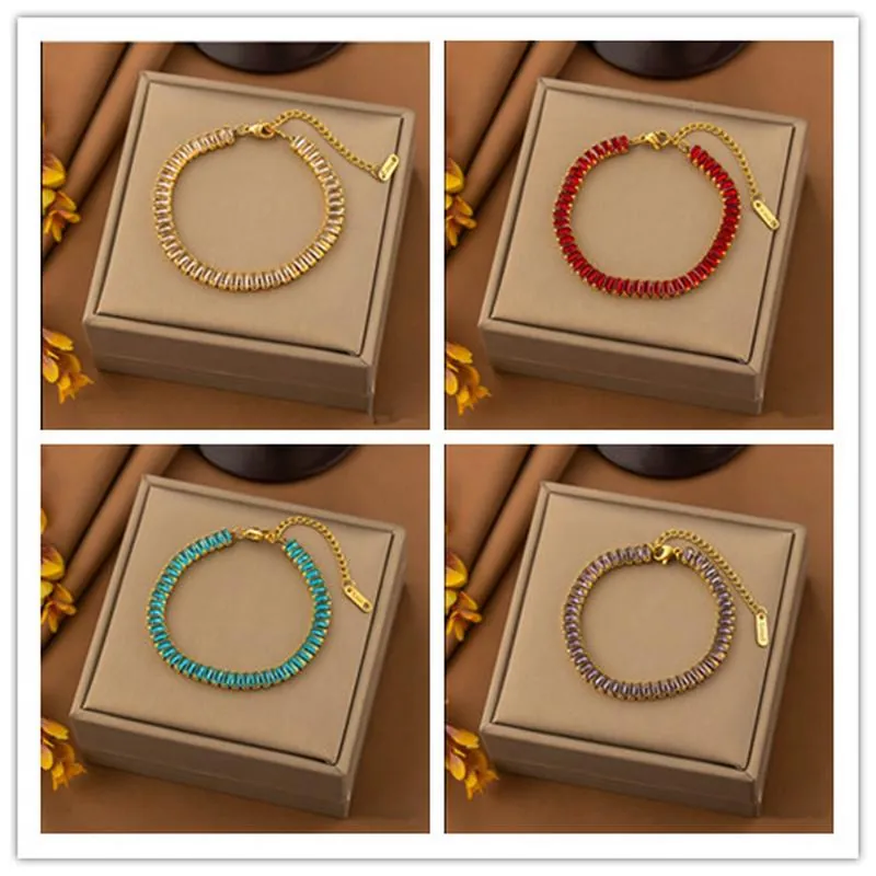 Stainless Steel Zirconia Bracelet for Women Baguette Cut Gold Plated Adjustable Niche Design Geometric Fashion Jewelry Gift