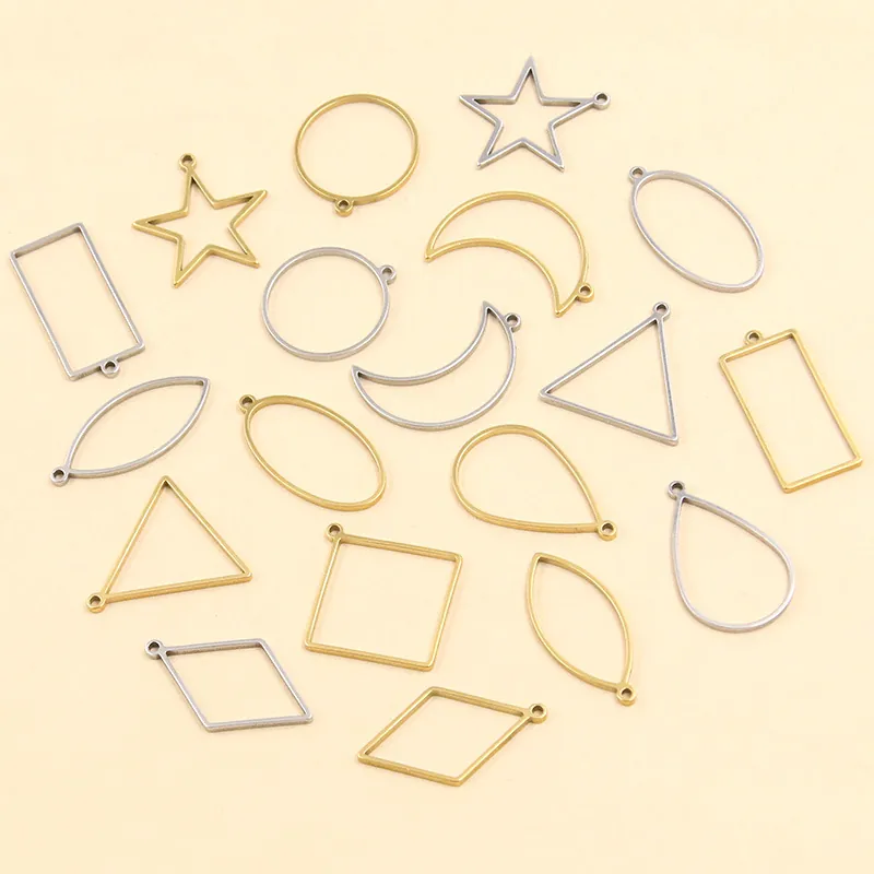 Pendentifs en Acier Inoxydable Formes Géométriques Cadre Ajouré Étoile Lune Rond Goutte Accessoires de Fabrication de Bijoux DIY
