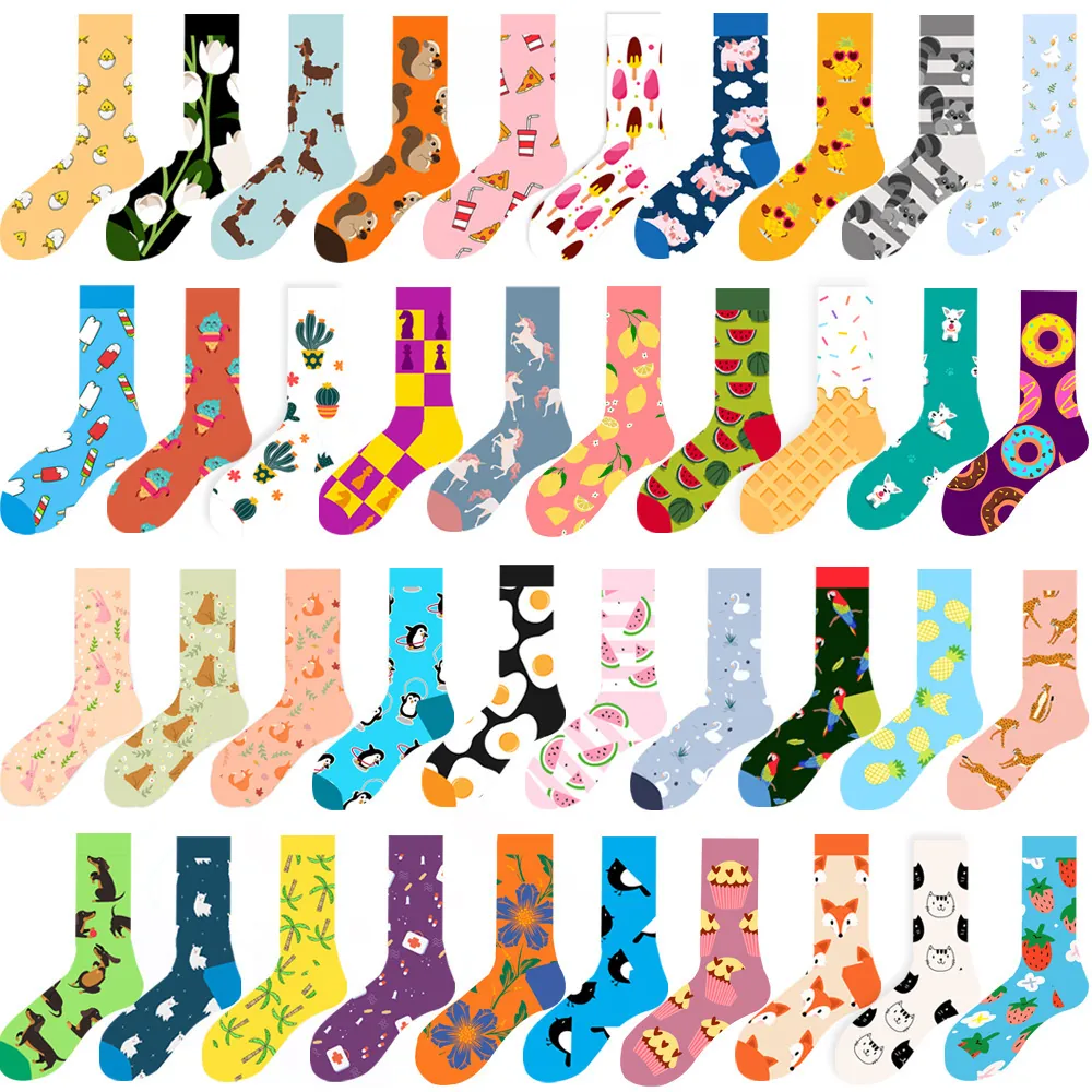 Cotton Quirky Crew Socks Animal Fruit Food Printed Mid Calf Casual Novelty Socks For Men Women Everyday Comfortable Gift