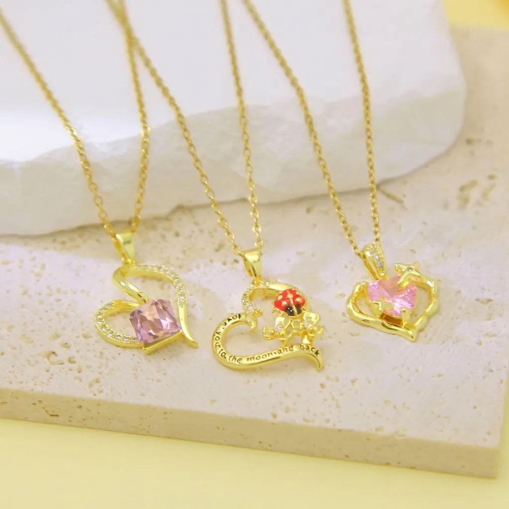 Titanium Steel Heart Pendant Necklace For Women Gold Plated Artificial Pearl Rhinestone Heart Necklace Elegant Neck Jewelry Gift