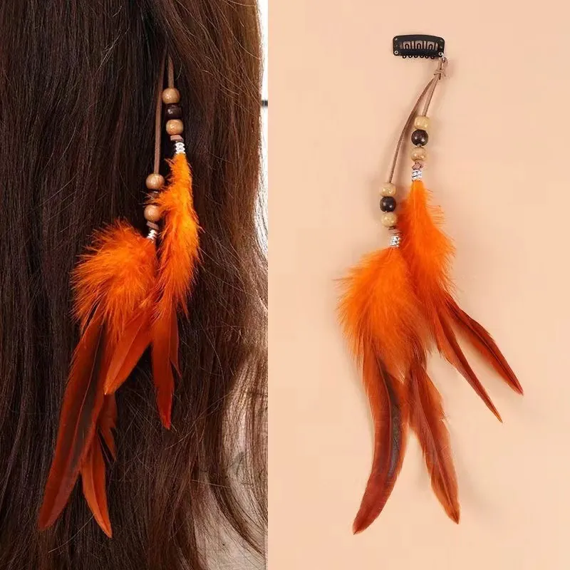 Fermaglio per Capelli con Piume Boho Stile Etnico Retrò Nappa Lunga Fascia Accessorio per Capelli Donna Vacanza Spiaggia Gioielli
