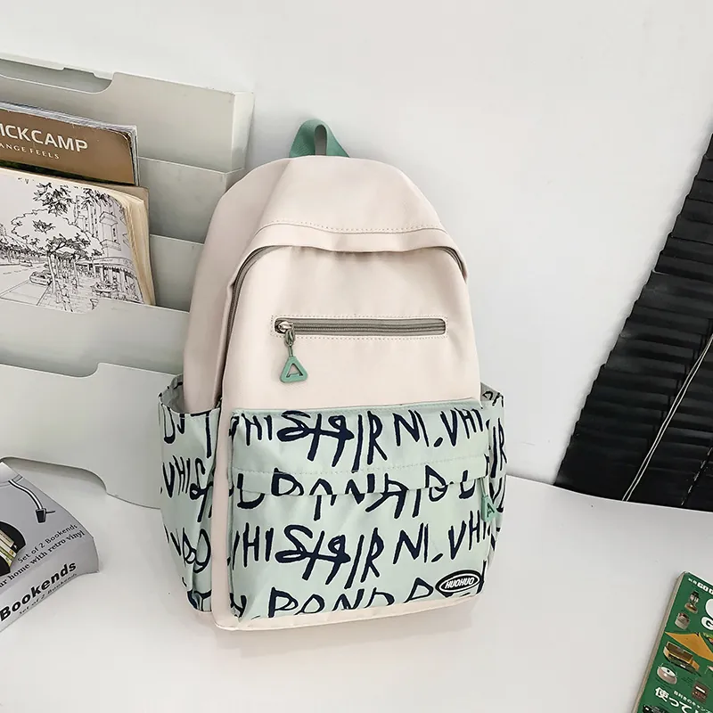 Trendy Graffiti Large Capacity Student Backpack Lightweight Nylon Travel School Bag For Men Women College Rucksack