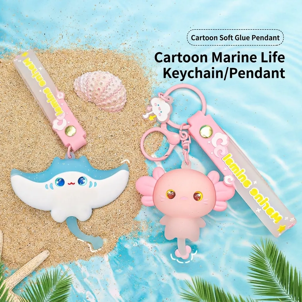 Cartoon Ocean Animal Manta Ray Axolotl Bag Pendant Keychain Soft PVC Cute Summer Marine Life Backpack Accessory For Student