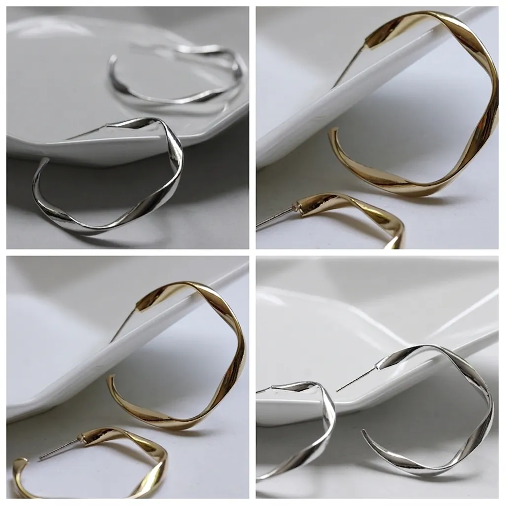 Boucles d'Oreilles en Laiton Torsadées en Forme de C Avec Tige en Argent Sterling 925 Plaquées Or Argent Minimalistes Géométriques pour Femmes Bijoux