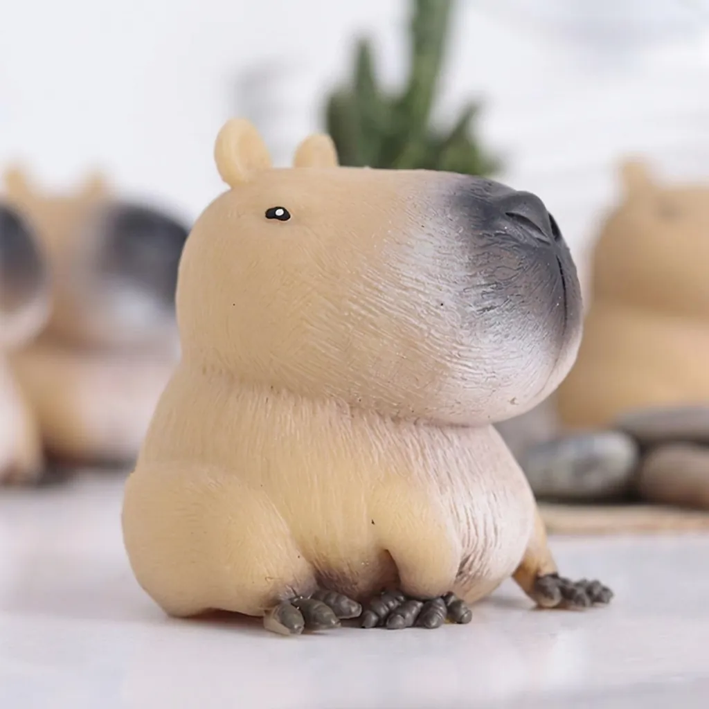 Süßes Wasserschwein Knautschspielzeug TPR Langsam Aufsteigendes Quetschtier Zum Stressabbau Braune Matte Textur Desktop Deko