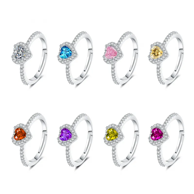 Mode Verstellbar Herzform Kupfer Ring Mit Bunter Zirkonia Offener Fingerring Herz Edelstein Schmuck Für Damen Geschenk