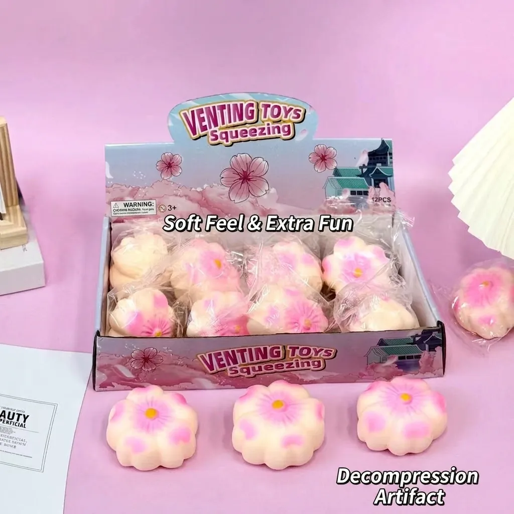 Kirschblüte Squishy Spielzeug Zum Stressabbau Weiche Beflockung Rückprall Dekompressions-Quetschspielzeug Rosa Blume Kinder Geschenk