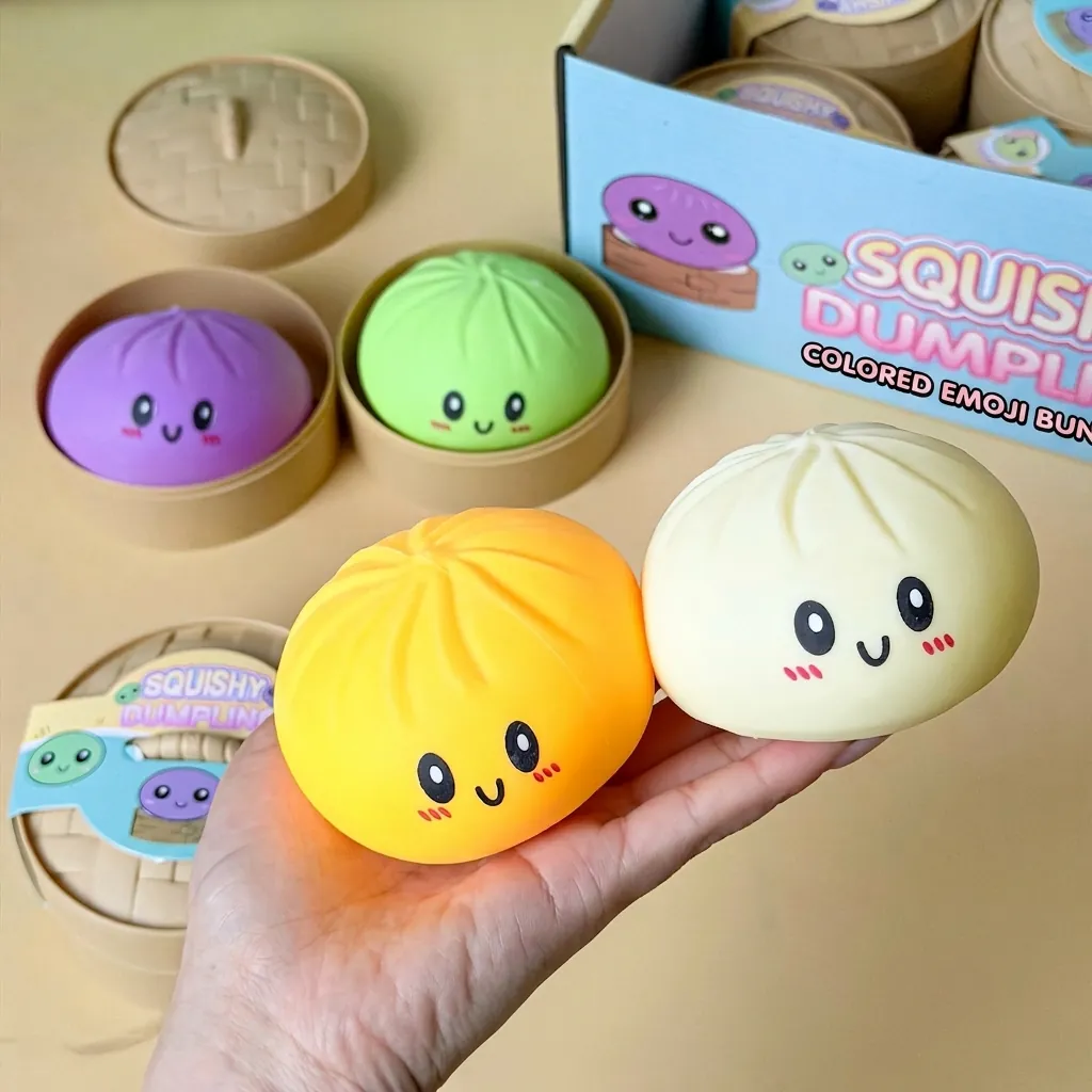 Simulation Dumpling Quetschspielzeug Stressabbau Weicher TPR Squeeze Bun Mit Mini-Dampfgarer Süßer Ausdruck Fidget Toy Für Kinder Erwachsene Geschenk