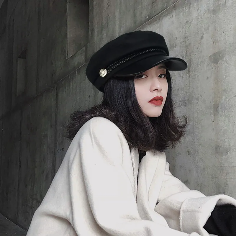 Cyber Celebrity Spring And Autumn Beret Retro Flat Sun Hat Showing Face Small Black Painter Hat Fashion Hat