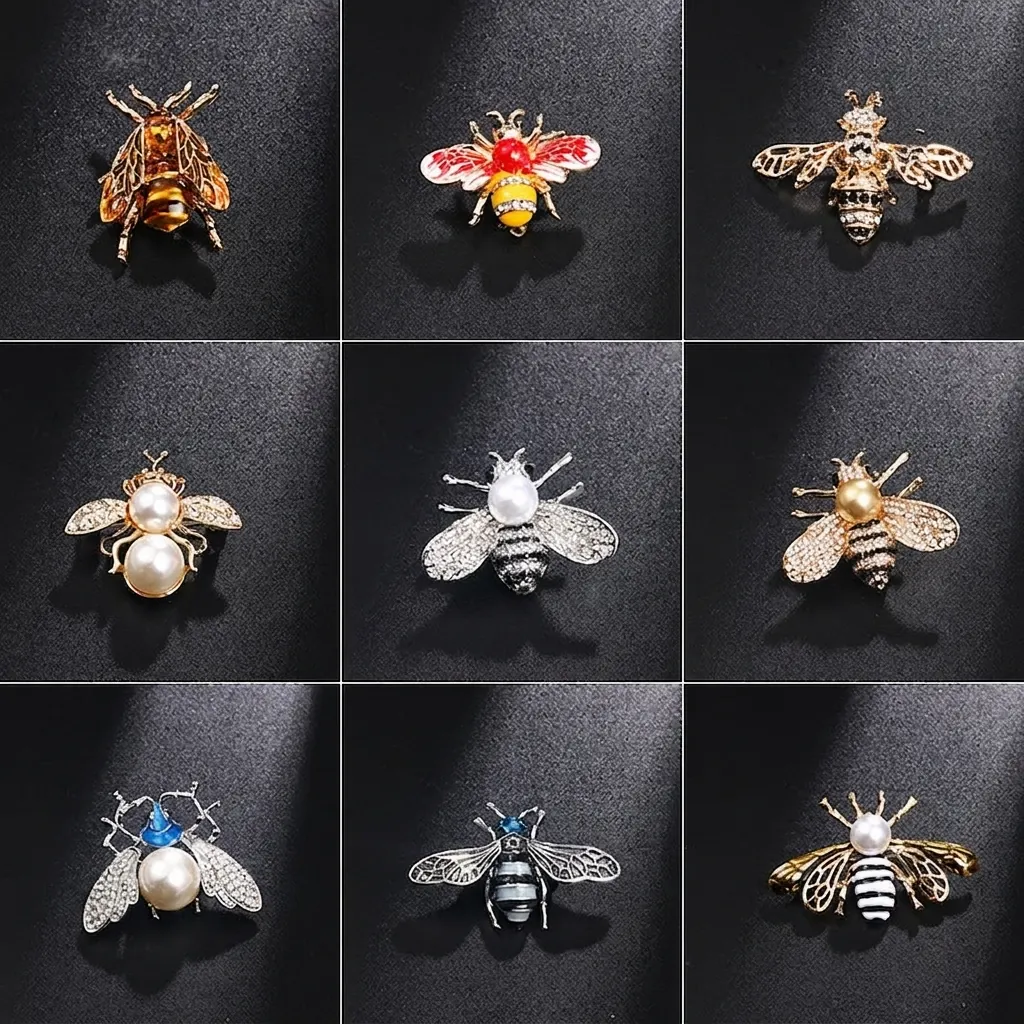 Mignonne Broche Abeille Coccinelle Insecte pour Femmes Alliage Strass Perle Artificielle Émail Broche pour Décoration de Col de Robe