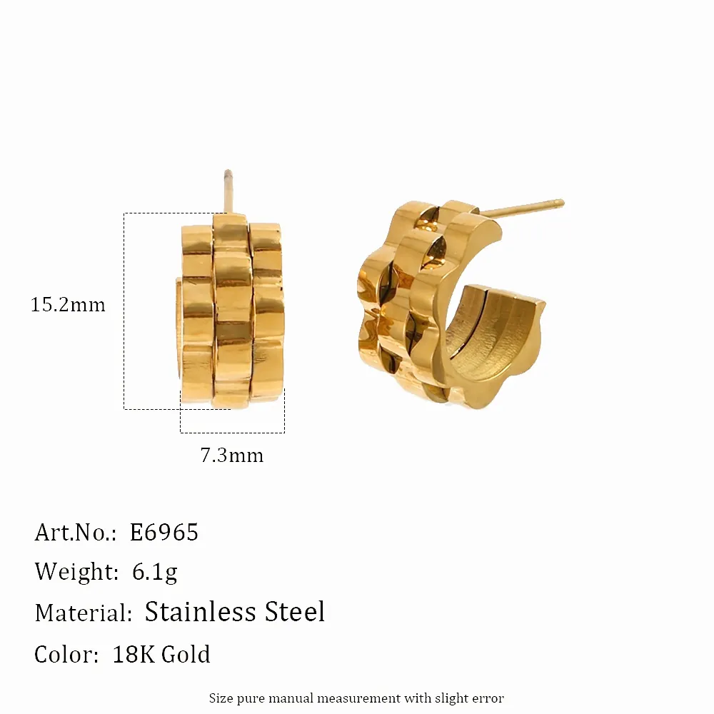 Orecchini a Cerchio in Acciaio Inossidabile di Moda per Donna Cinturino dell'Orologio Personalizzato Design a Catena Hip Hop Oro Argento Bicolore Gioielli