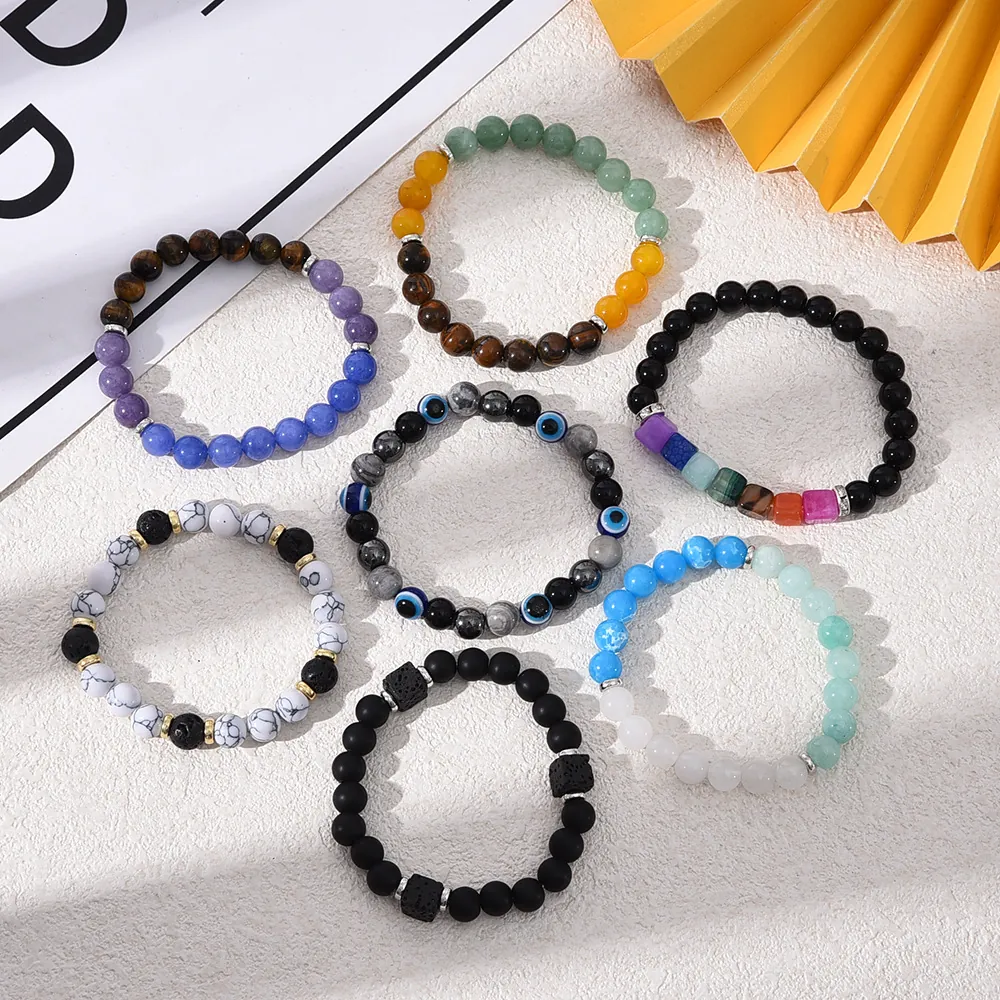 Natürliches Kristall Achat Tigerauge Perlen Armband Für Damen Herren Freundschaft Viel Glück Böser Blick Handgefertigtes Stein Armband