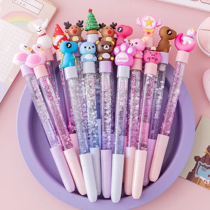 Creative Fairy Wand Gel Pen Cute Cartoon Liquid Quicksand Magic Colorful Unicorn Gel Pen With Sparkling Glitter Plastic Stationery Writing Pen