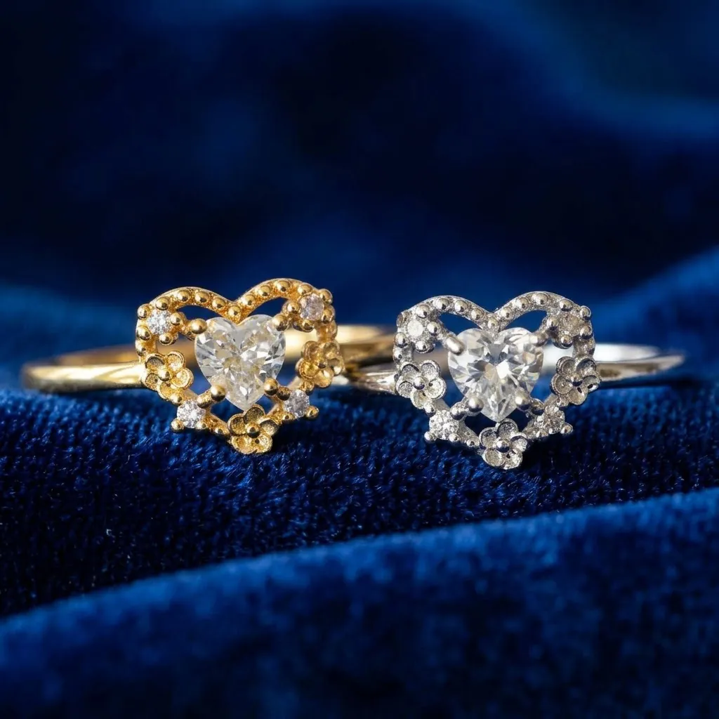 18K Gold Plated Heart Ring Hollow Lace Heart Zirconia Inlaid Adjustable Finger Ring Romantic Jewelry For Women Gift
