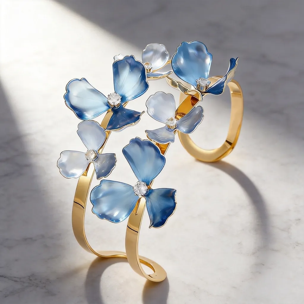 European American Fashion Stainless Steel Enamel Flower Rhinestone Open Bangle Women Luxury Hollow Floral Bracelet Jewelry Gift