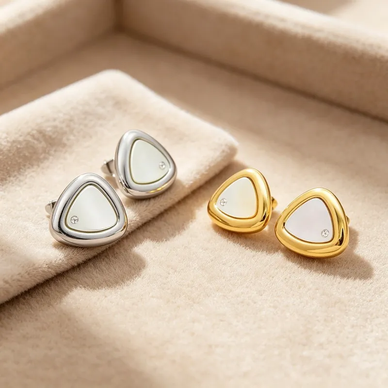 Edelstahl Dreieck Perlmutt Eingelegt Strass Ohrstecker Geometrische Halskette Schmuckset Für Damen Täglicher Accessoire