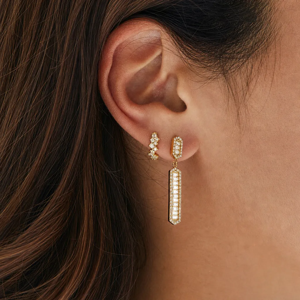 Lussuosi Orecchini a Pendente Geometrici in Acciaio Inossidabile con Strass Placcati Oro Ipoallergenici Gioielli Moda Donna