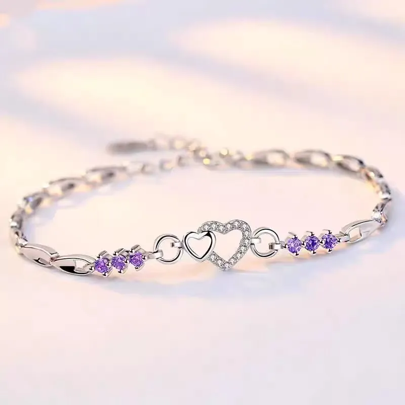 S925 Silber Ineinandergreifendes Herz Armband Für Damen Koreanischer Stil Hohles Herzform Eingelegter Strass Leichter Luxus Mode Schmuck